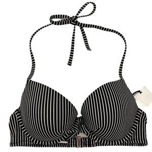 2/$20 Shade & Shore Black White Stripe Halter Lightly Lined Underwire Bikini Top
